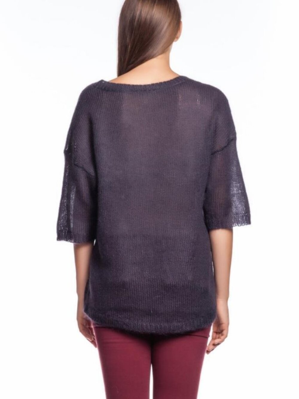 Halston Heritage Elbow Sleeve Sweater Graphite Gray Mohair Relaxed Fit NWT - Picture 3 of 4